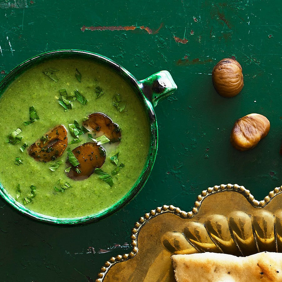 Fresh Pea & Spinach Soup with Chestnut Croutons Merchant Gourmet